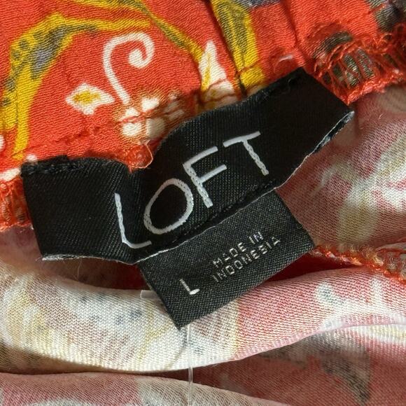 LOFT Floral Wide Leg Pants Red Multicolor Viscose NWT Size L Elastic Waist Boho - Picture 6 of 9